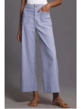 Maeve Anthropologie Colette Cropped Wide-Leg Pants Sz 18 Lavender Linen Blend